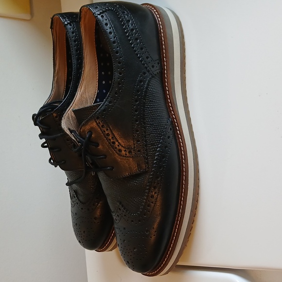 Thomas & Vine Men's Conrad Wingtip Derby Leather Dress Shoes Black Sz US 9.5 - Picture 6 of 9